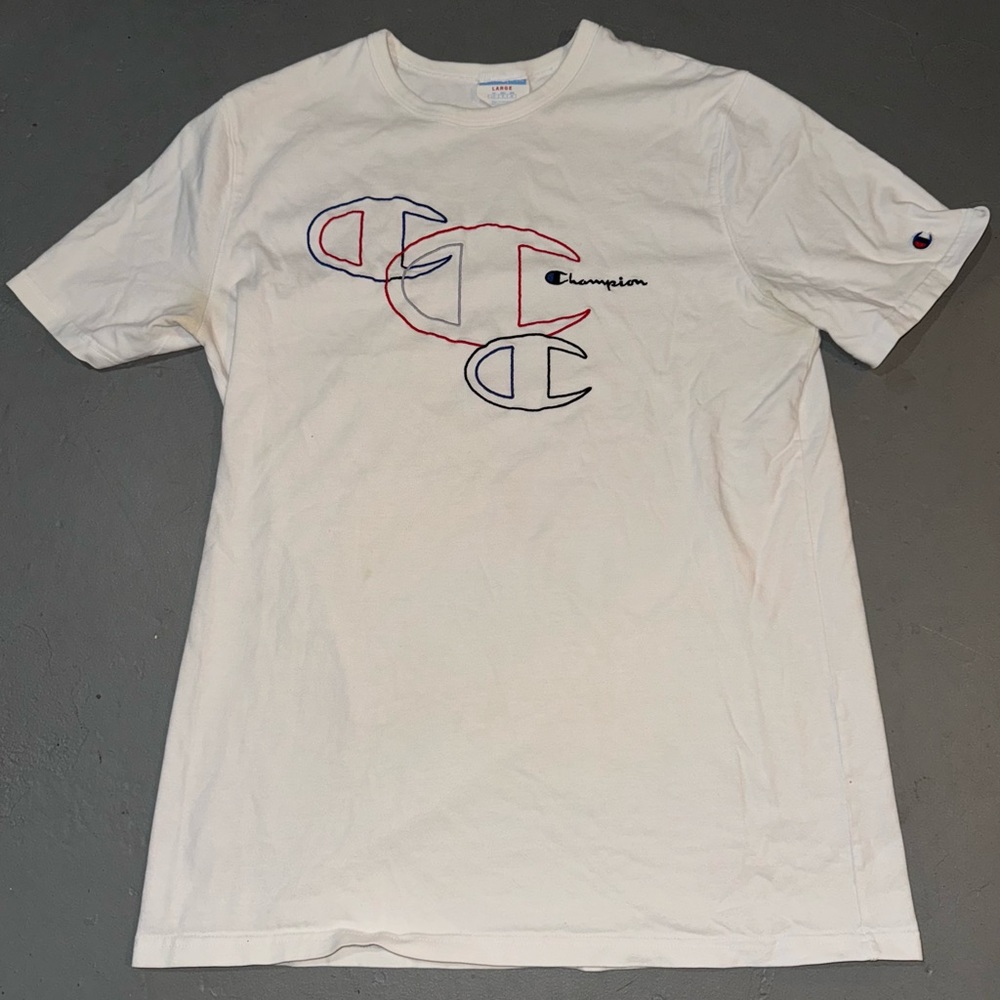 Champion - Mens “White” Stitched T-Shirt (Size: L)